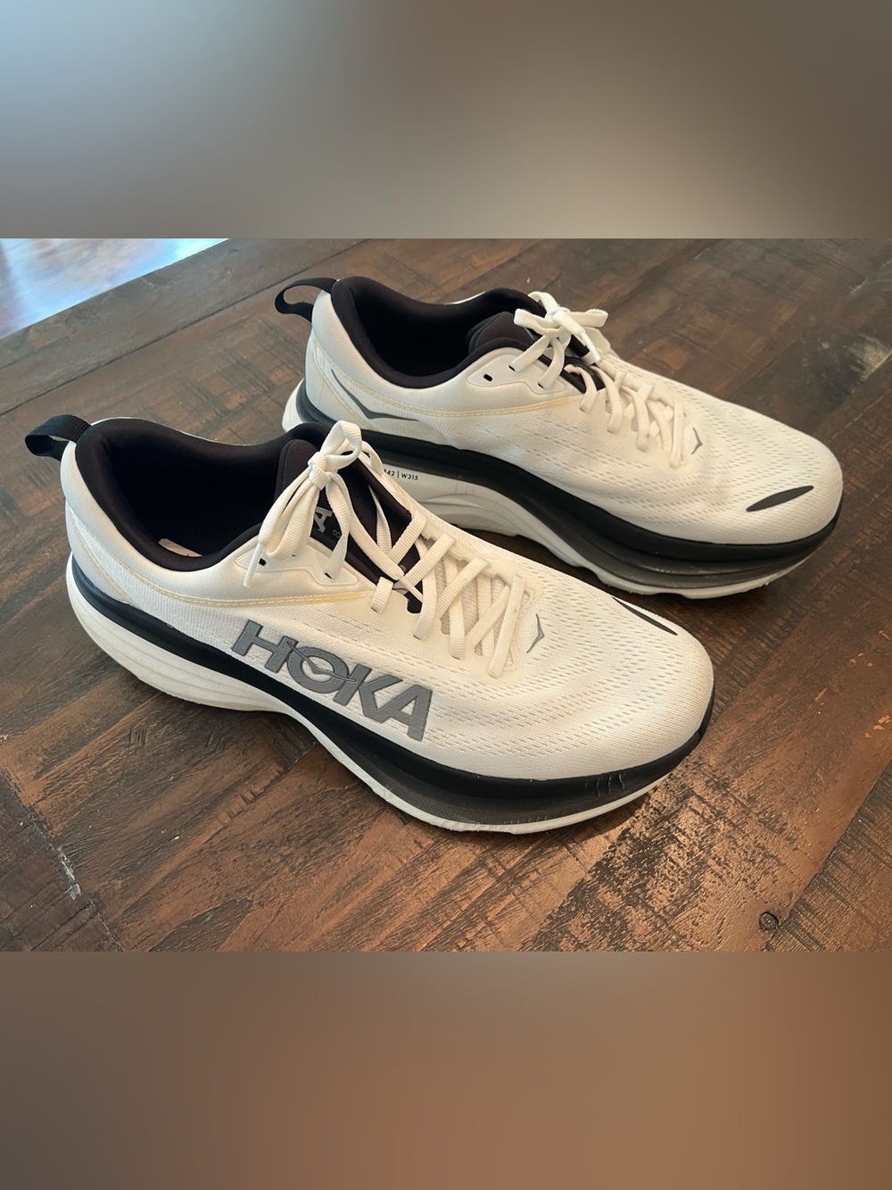 Hoka Bondi 8, White and Black Cushioned Shoes, 11.5 D Great condition!
